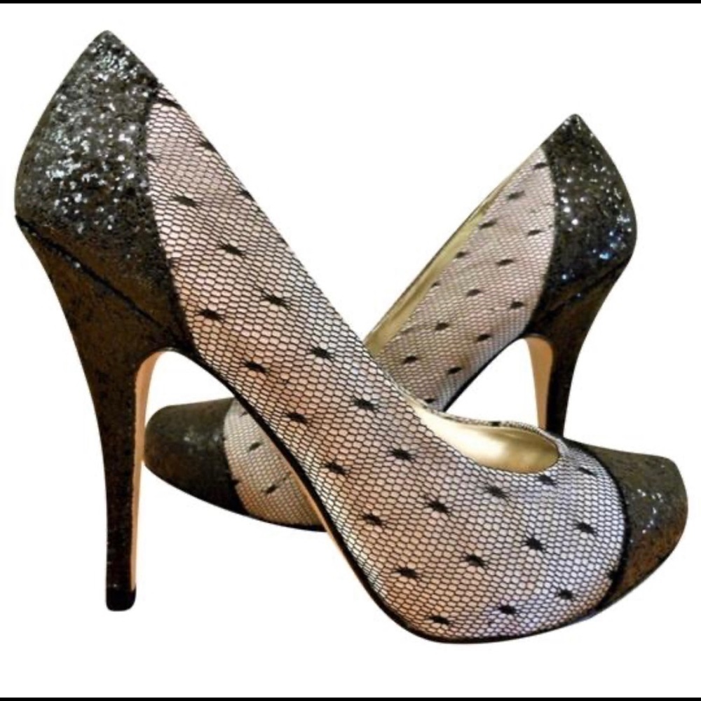 LULU Townsend Pumps 'Vivian' Fishnet & Sparkle Stiletto heel size 8.5